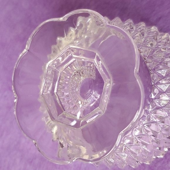 Vintage India Glass Diamond Point Clear Glass Sherbert Bowl w/ Scalloped Foot - Picture 5 of 5